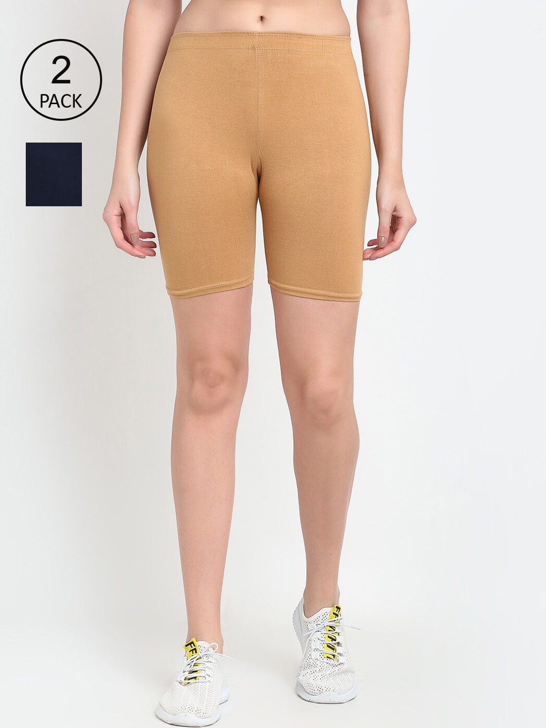 

Jinfo Women Pack Of 2 Cycling Sports Shorts, Beige
