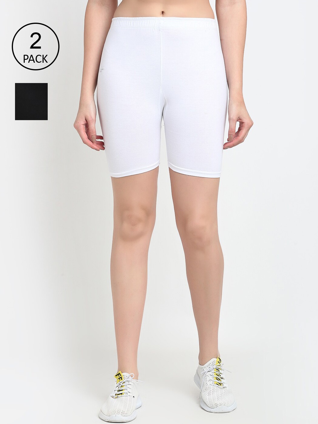 Jinfo Women Black & White Pack of 2 Cycling Sports Shorts