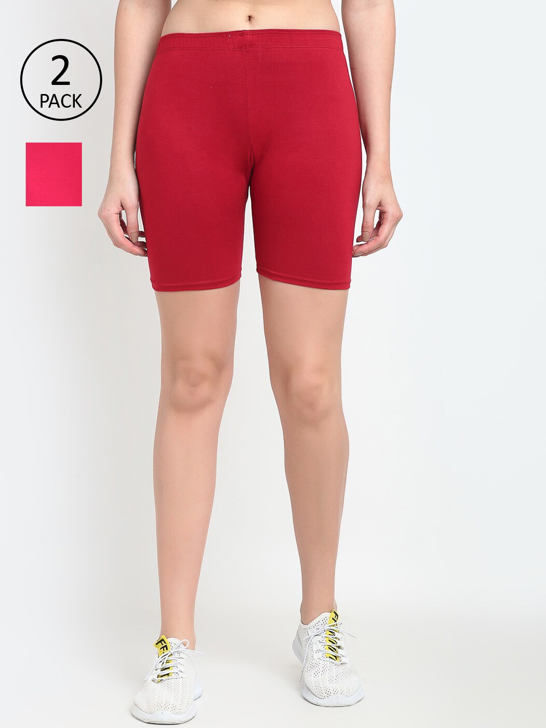 

Jinfo Women Pink & Maroon Pack Of 2 Cycling Sports Shorts