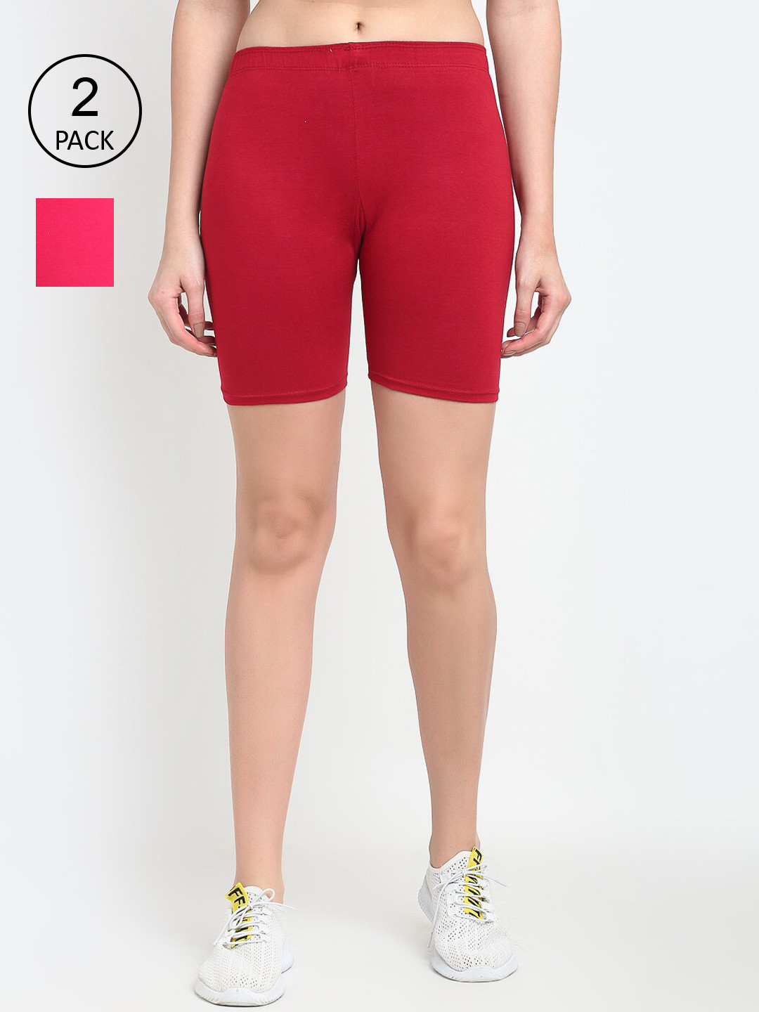

Jinfo Women Pink & Maroon Pack Of 2 Cycling Sports Shorts