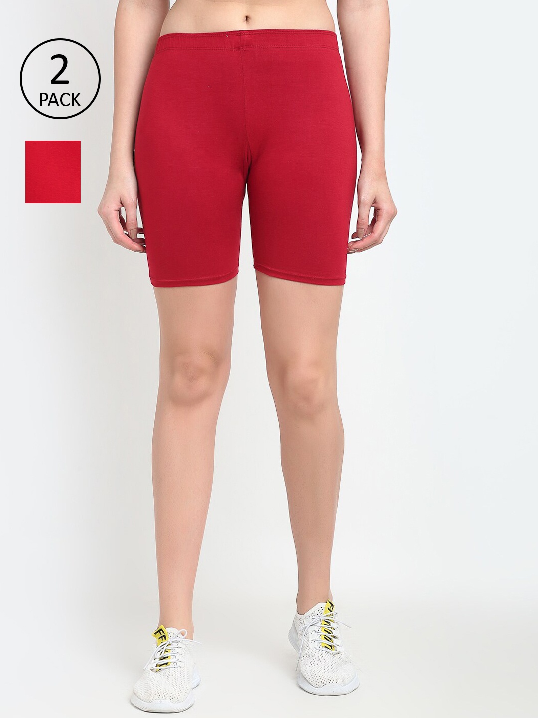 

Jinfo Women Red & Maroon Pack of 2 Cycling Sports Shorts