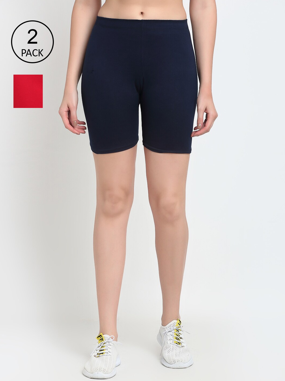 

Jinfo Women Pack Of 2 Cycling Sports Shorts, Red