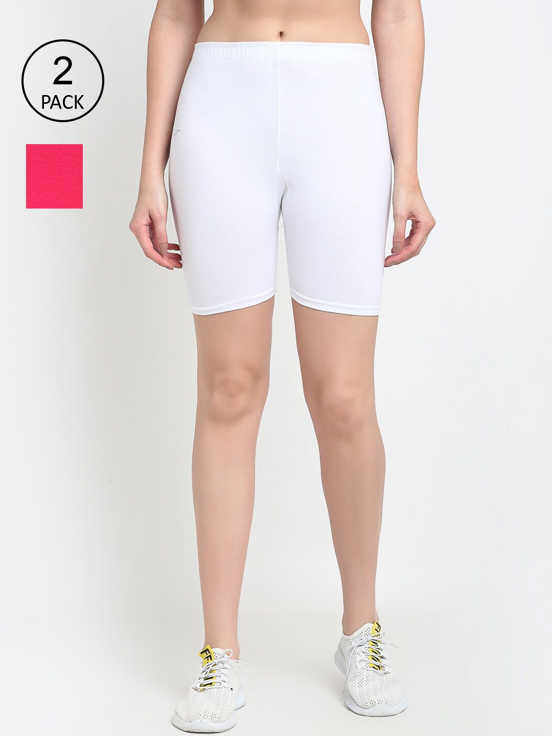 

Jinfo Women White & Pink Pack of 2 Cycling Sports Shorts