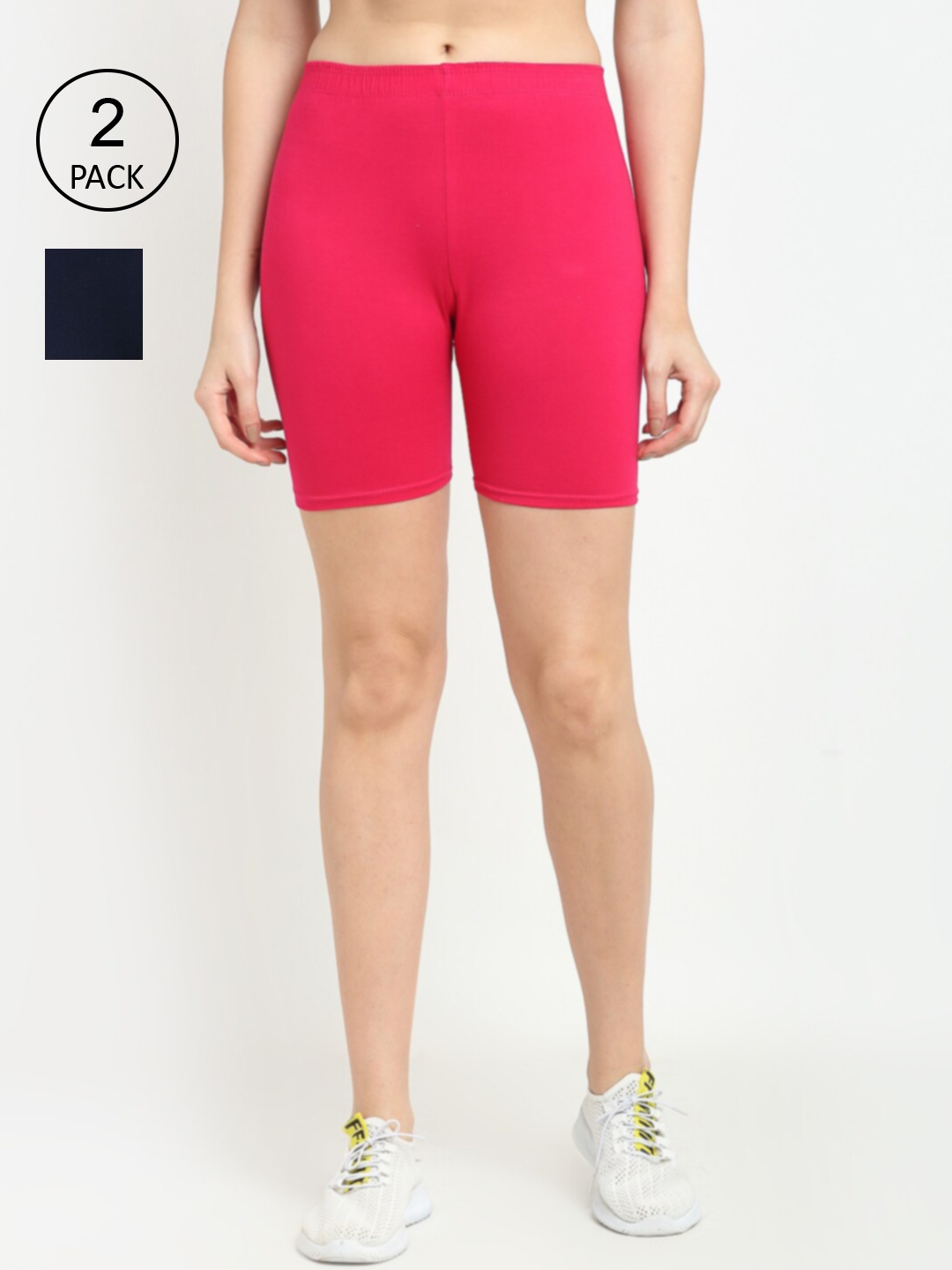 

Jinfo Women Pack Of 2 Cycling Sports Shorts, Pink