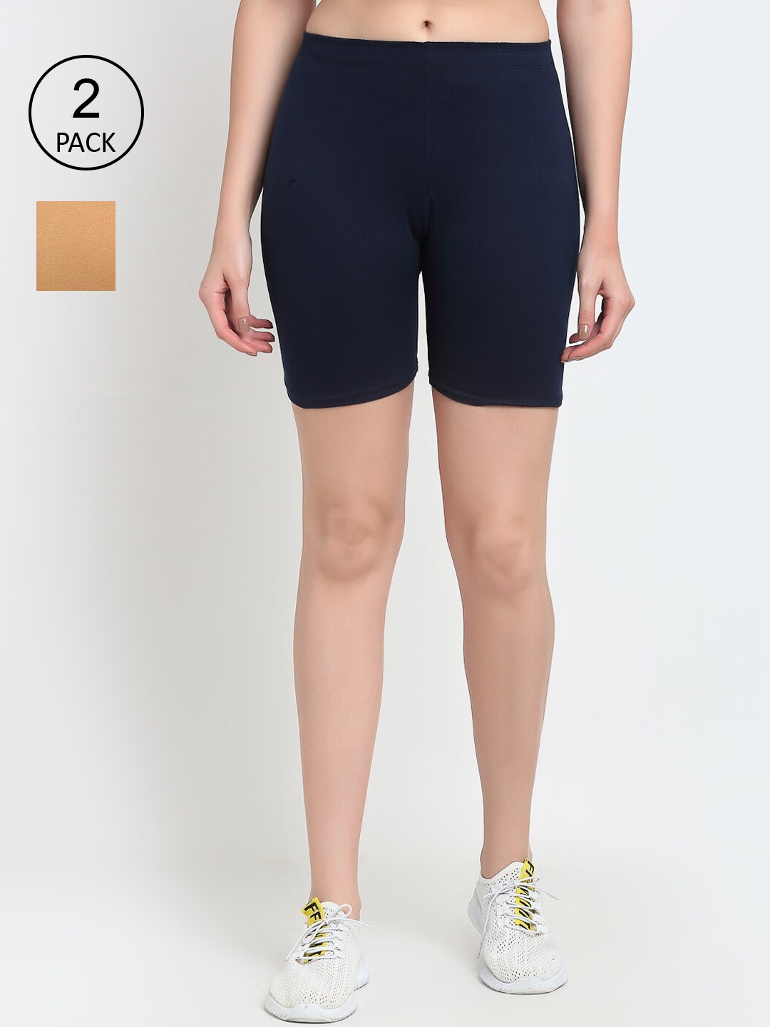 

Jinfo Women Pack Of 2 Cycling Sports Shorts, Beige