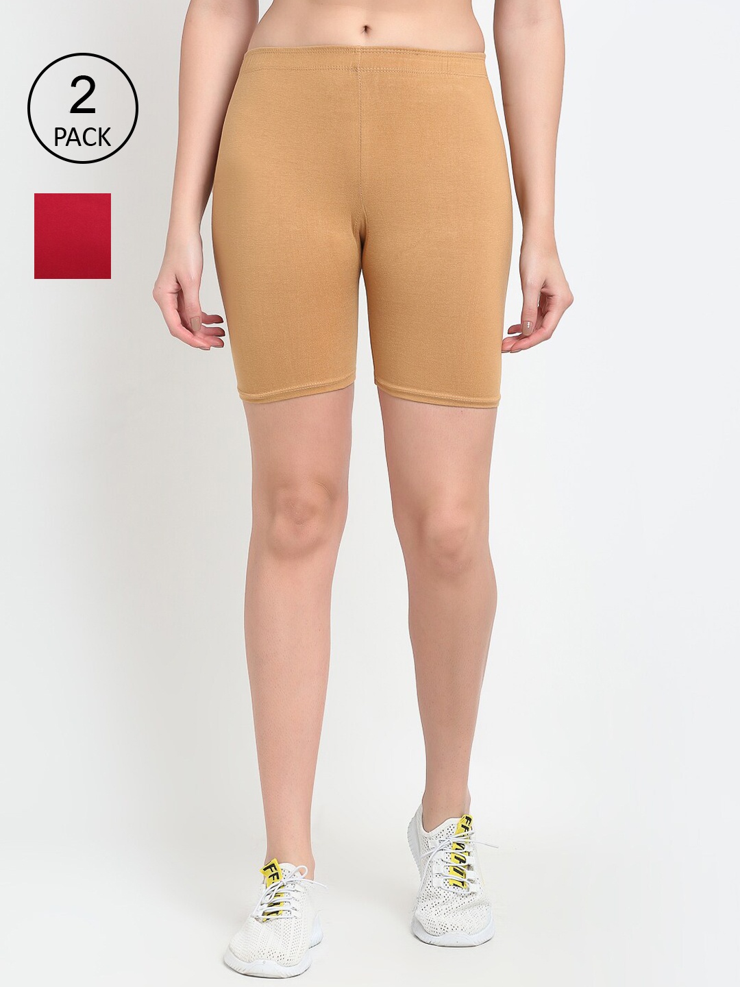 

Jinfo Women Pack Of 2 Cycling Sports Shorts, Beige