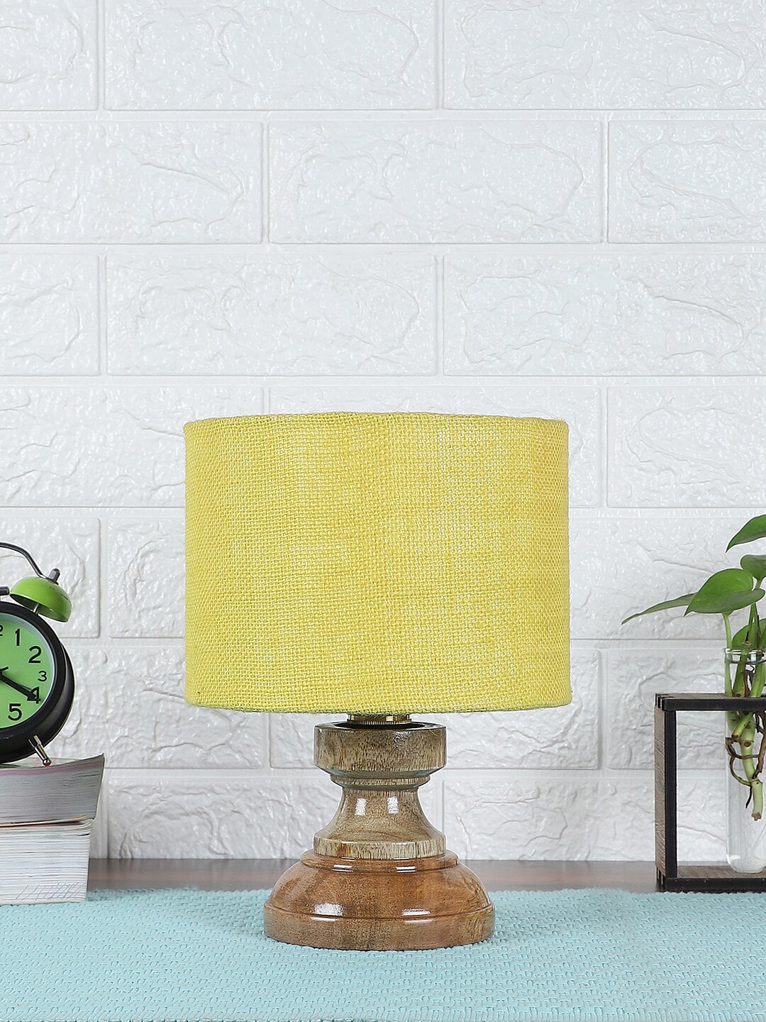 Devansh Yellow Jute Table Lamp with Wood Natural Base
