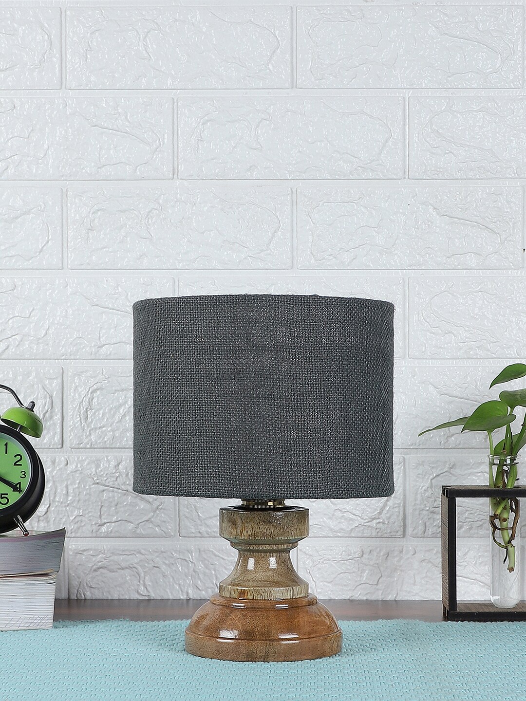 

Devansh Grey Wood Table Lamp With Cylindrical Cotton Shade