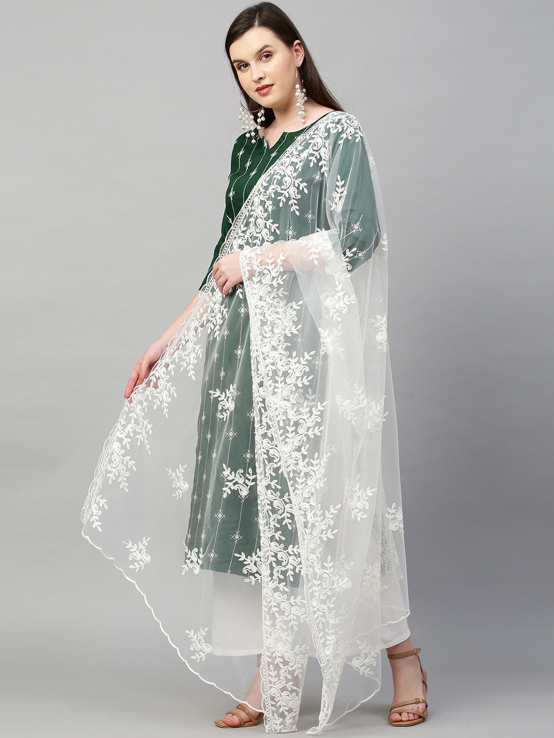 

KALINI Women Green Embroidered Kurta with Palazzos & With Dupatta