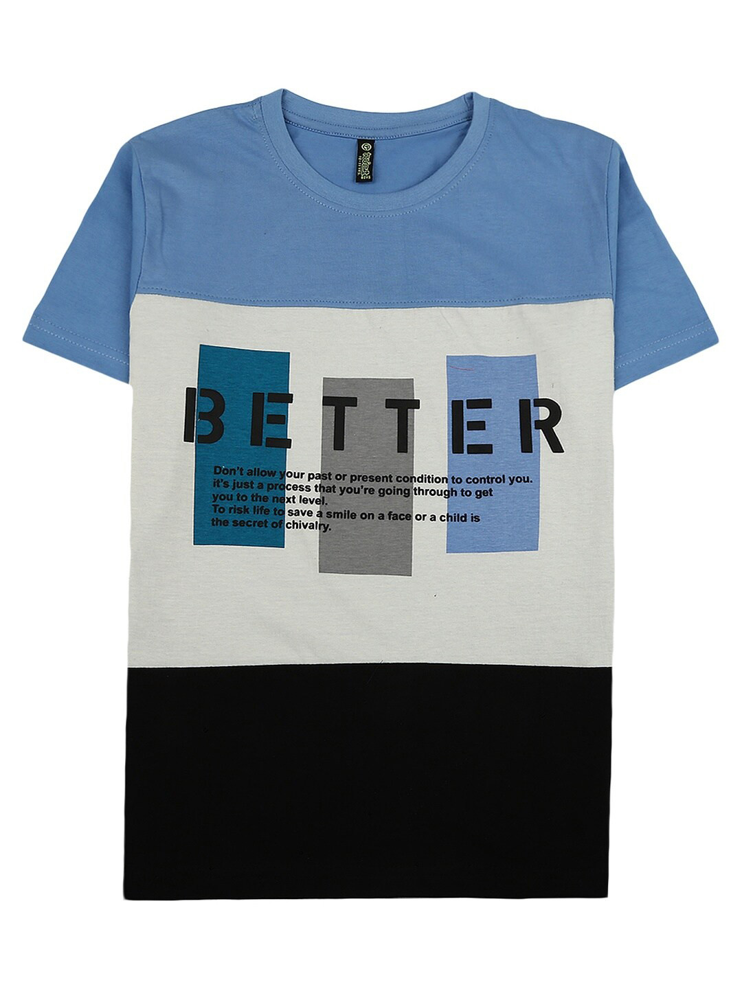 

V-Mart Boys Blue & White Typography Colourblocked T-shirt