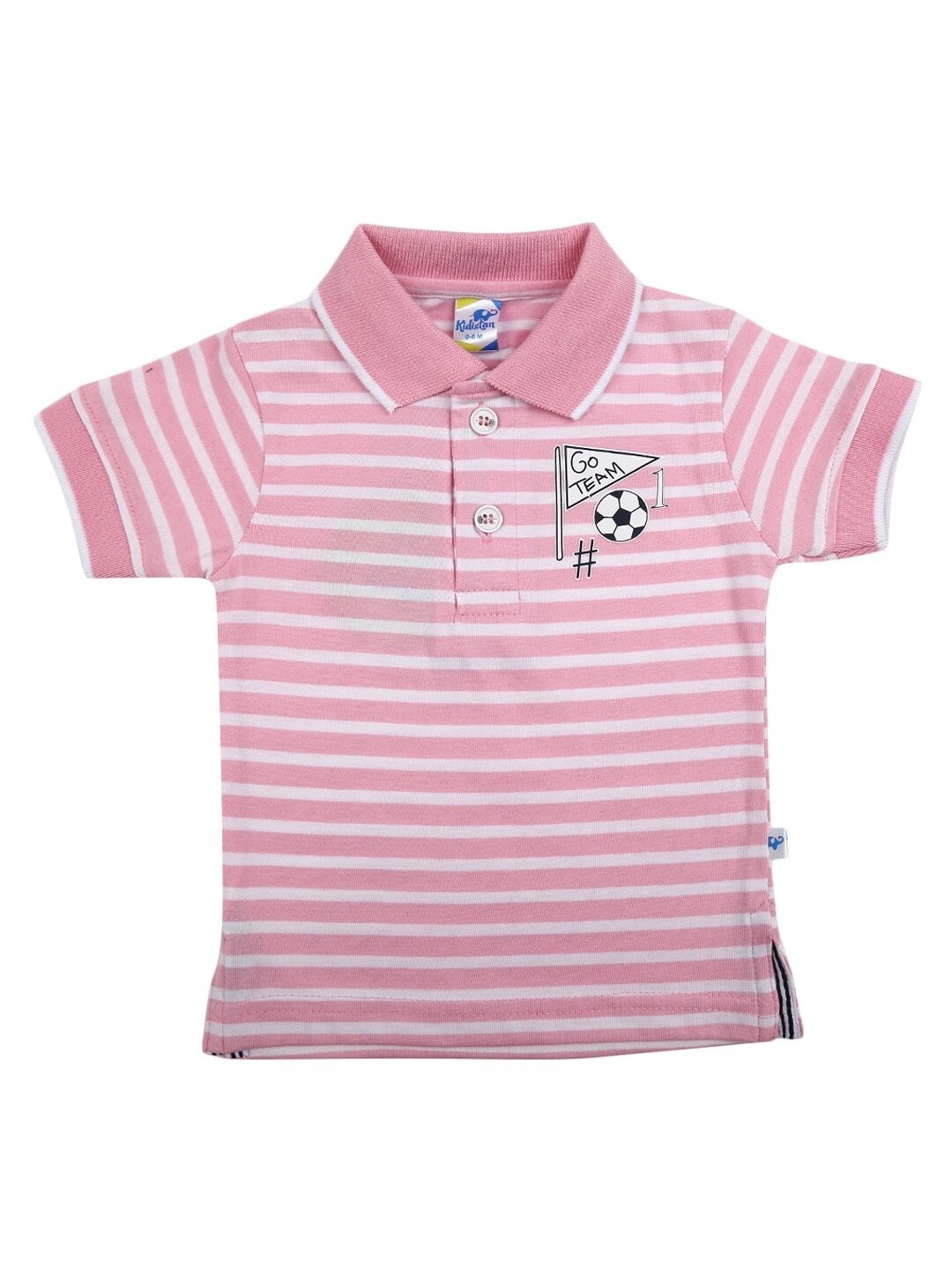 

V-Mart Kids Pink & White Striped Polo Collar T-shirt