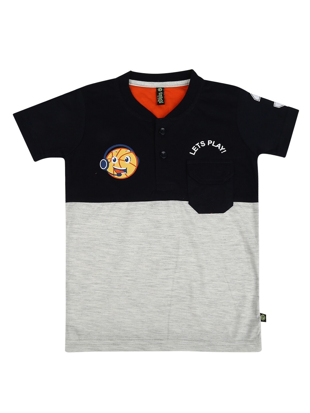 

V-Mart Boys Grey & Navy Blue Colourblocked Henley Neck T-shirt