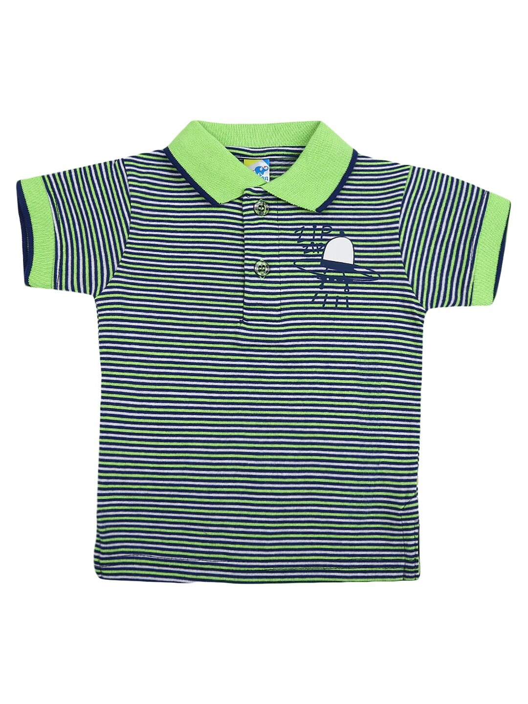 

V-Mart Kids Green & Blue Striped Polo Collar T-shirt