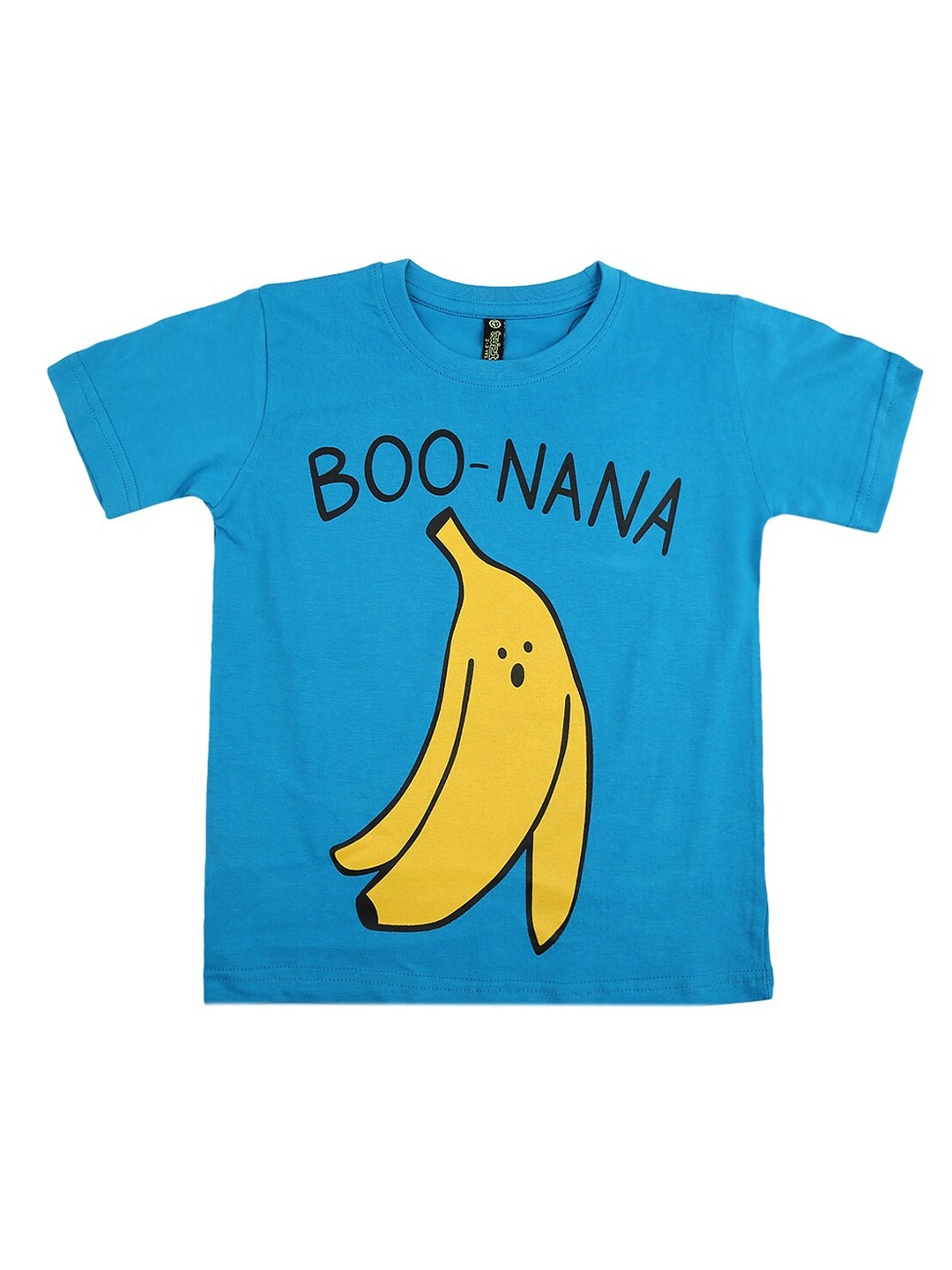 V-Mart Boys Blue & Yellow Typography Printed Cotton T-shirt
