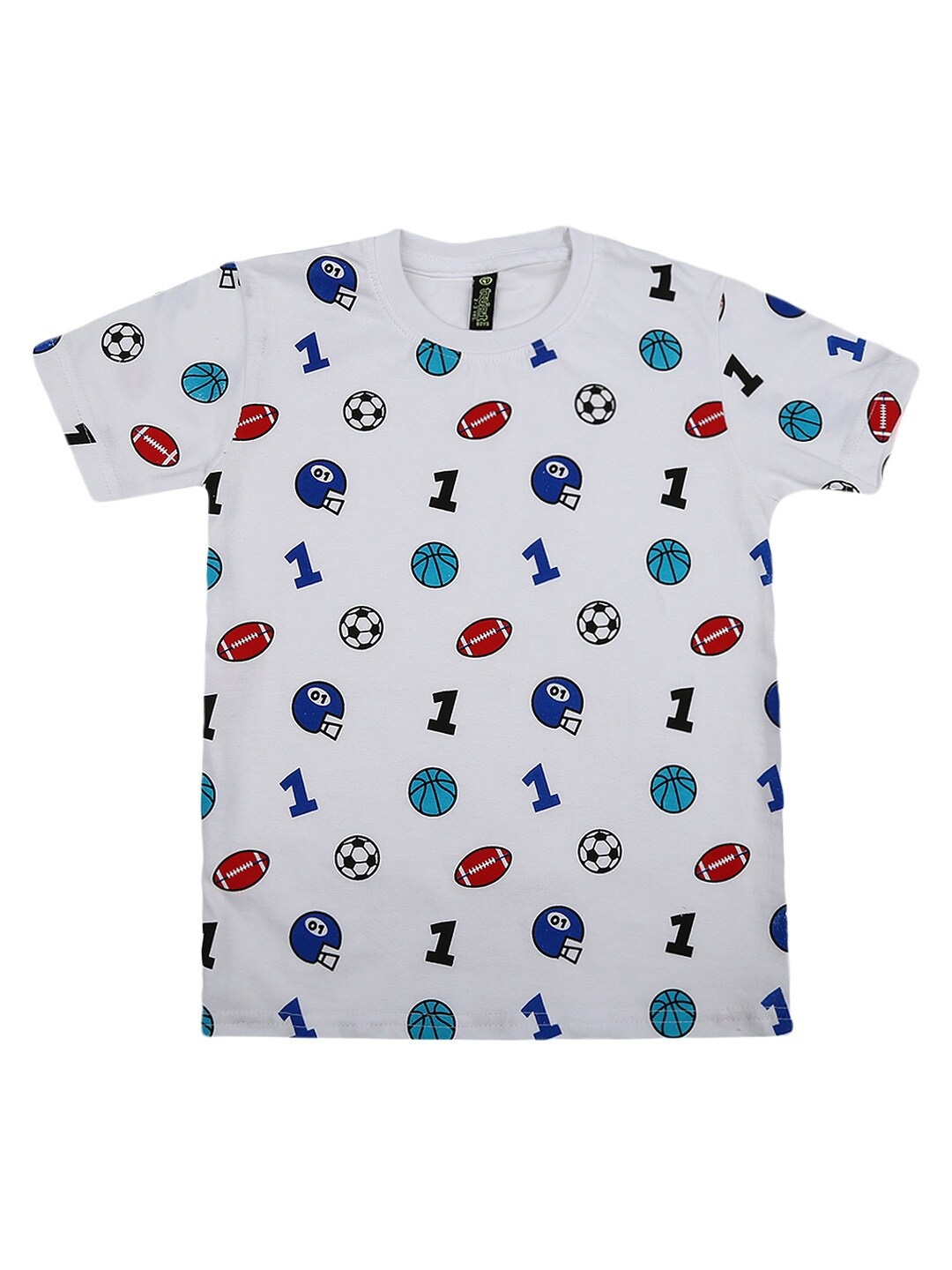 

V-Mart Boys White & Blue Printed Cotton T-shirt