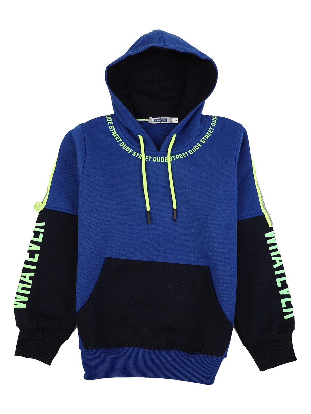 

V-Mart Boys Blue & Green Printed Fleece Hooded Sweatshirt