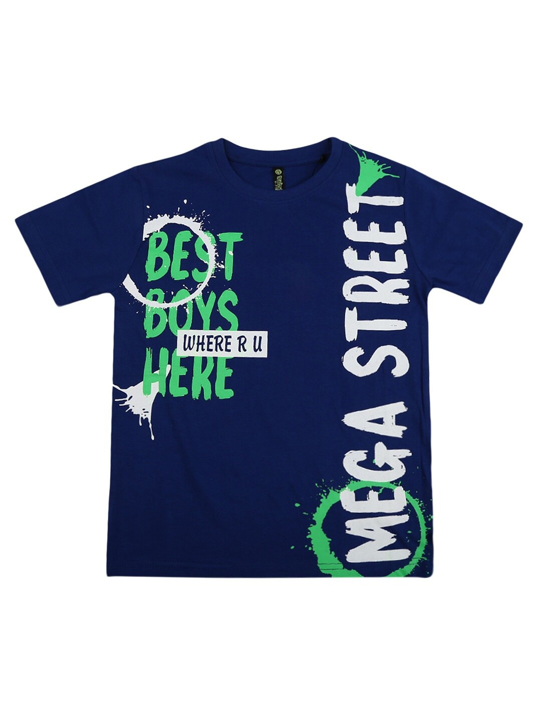 V-Mart Boys Blue Typography Printed T-shirt