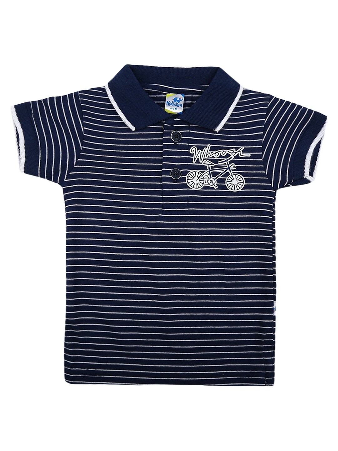 V-Mart Kids Navy Blue & Grey Striped Polo Collar T-shirt