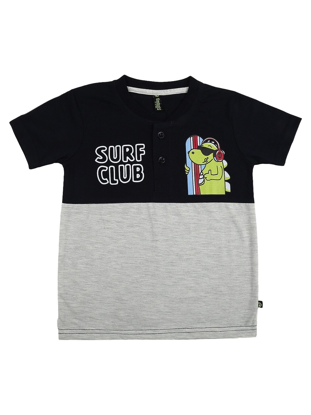 

V-Mart Boys Blue & Grey Colourblocked Mandarin Collar T-shirt