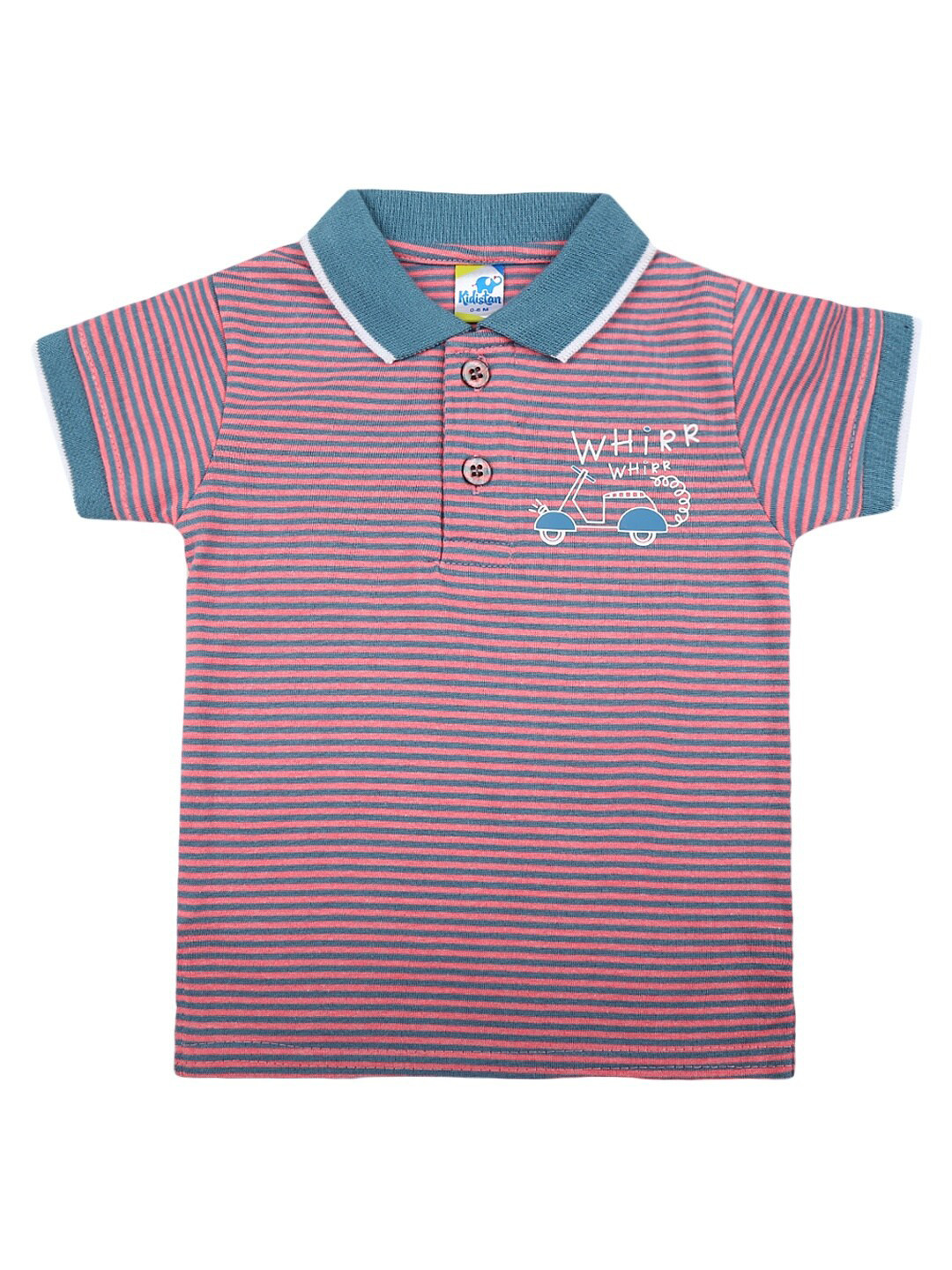 

V-Mart Kids Pink & Blue Striped Polo Collar Cotton T-shirt