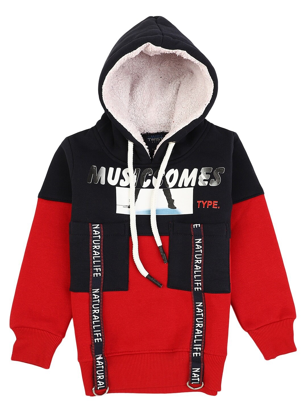 

V-Mart Boys Red Colourblocked Hooded Sweatshirt
