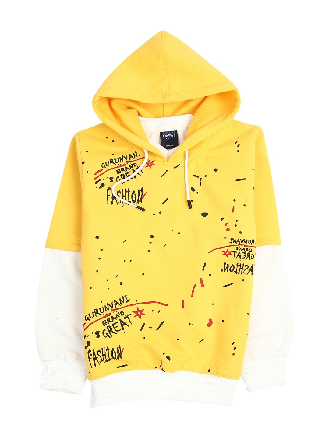 

V-Mart Boys Yellow & Black Typography Printed Hooded Cotton T-shirt