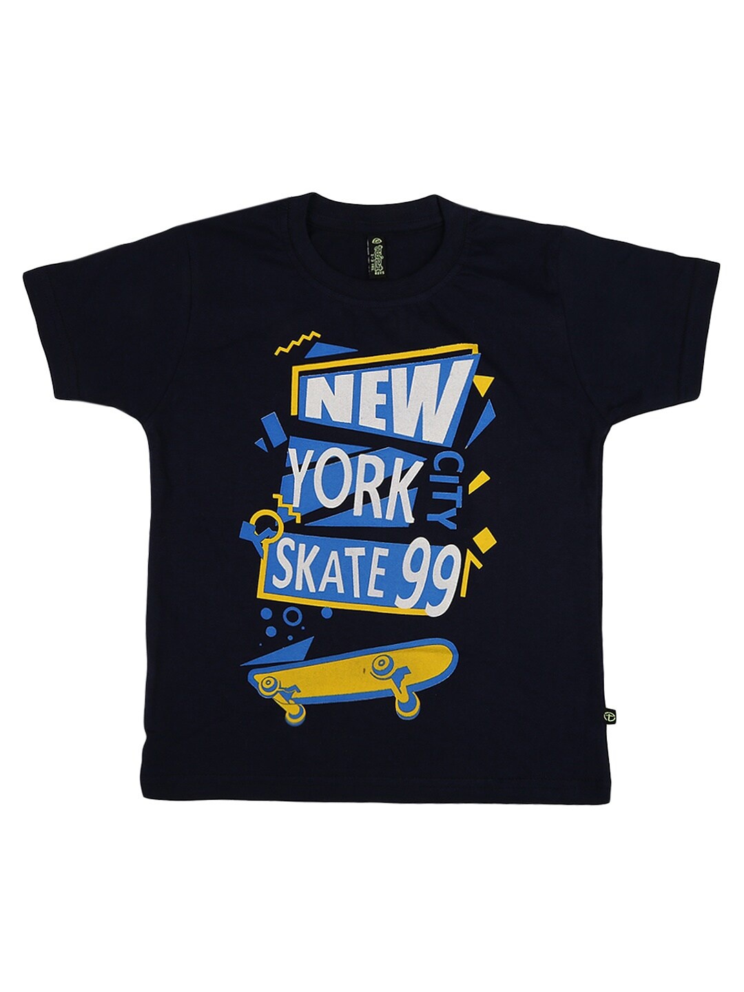 V-Mart Boys Black & Blue Printed Round Neck Cotton T-shirt