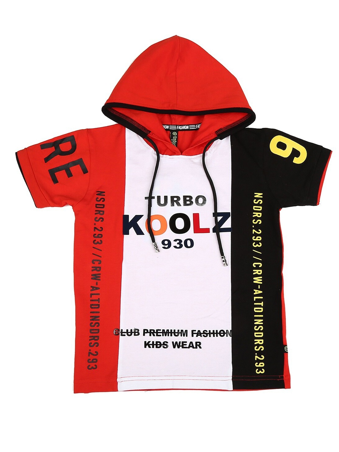 V-Mart Boys Red Typography Printed Hooded Cotton T-shirt