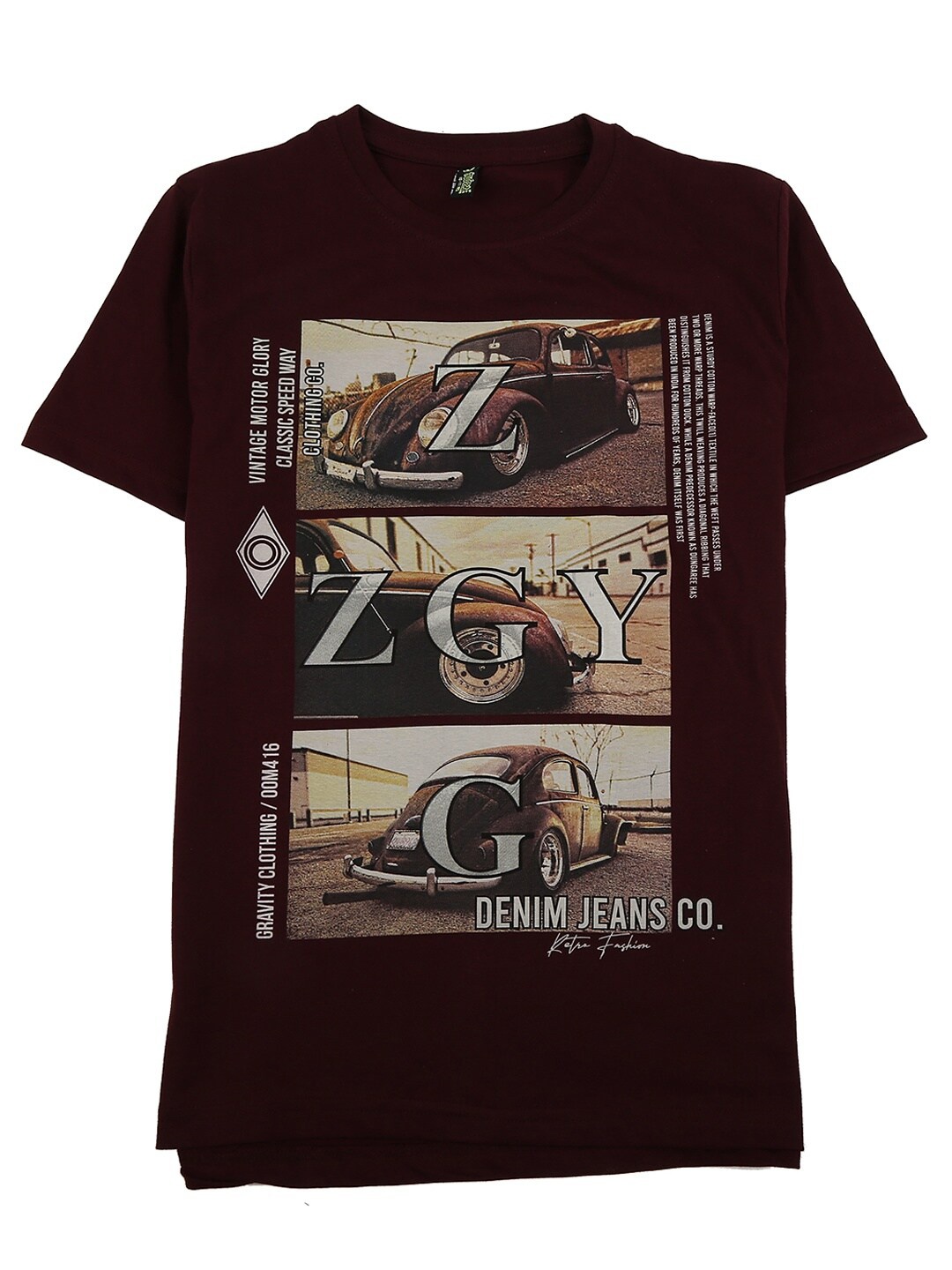 V-Mart Boys Burgundy Biker Printed Cotton T-shirt
