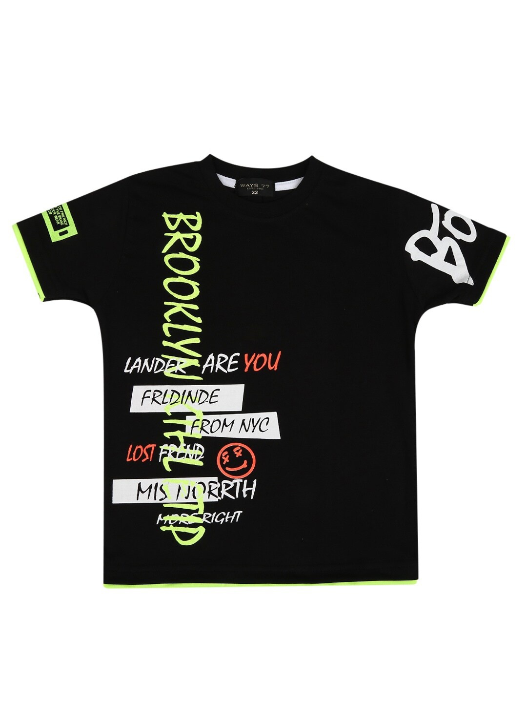 

V-Mart Boys Black & White Printed Round Neck Cotton T-shirt