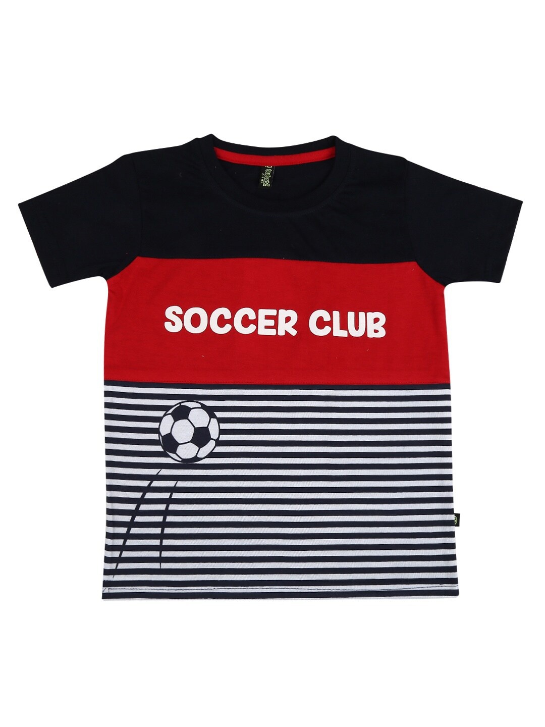 

V-Mart Boys Navy Blue & Red Striped Applique T-shirt