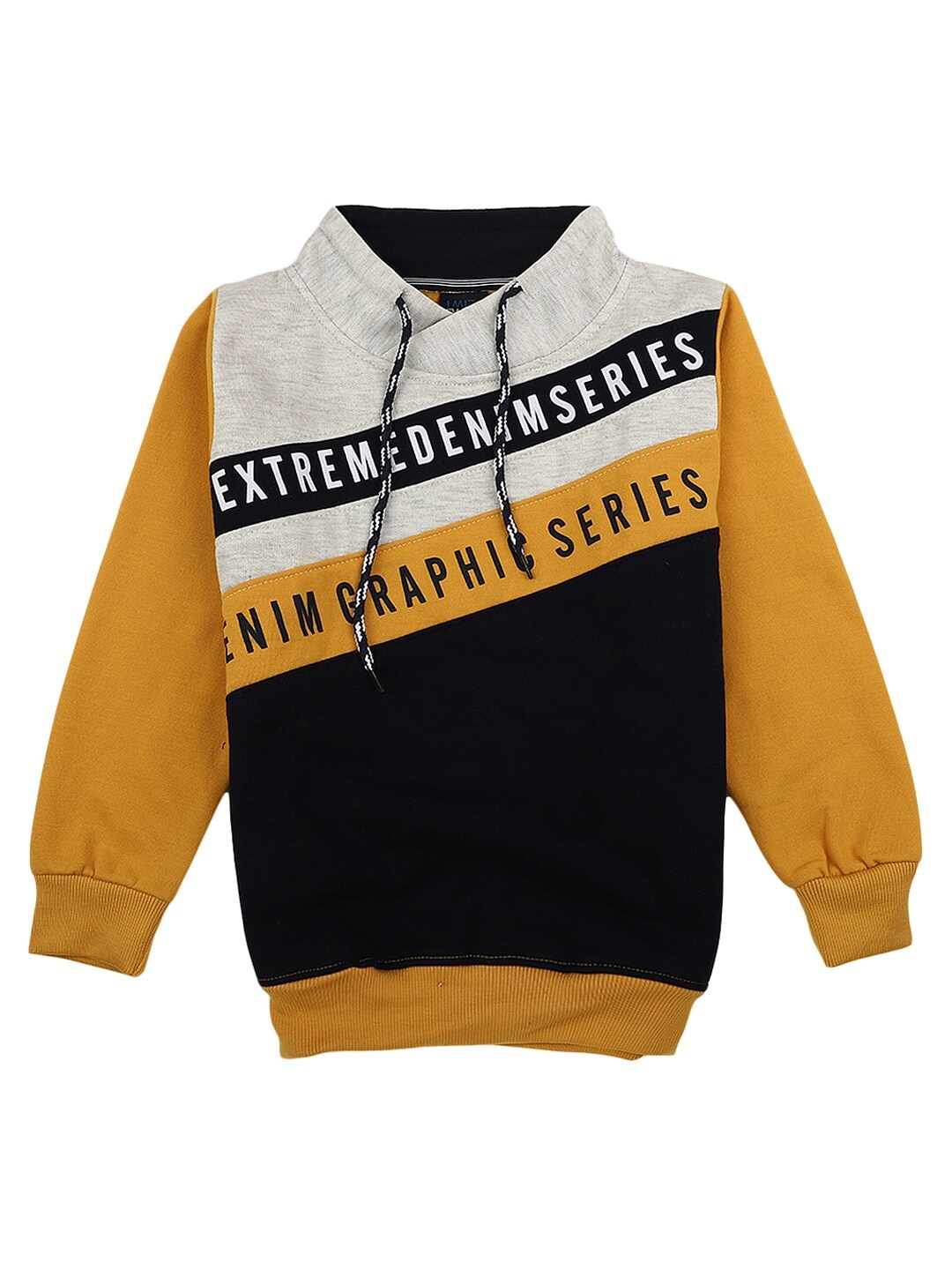 

V-Mart Boys Yellow & Black Typography Printed High Neck T-shirt