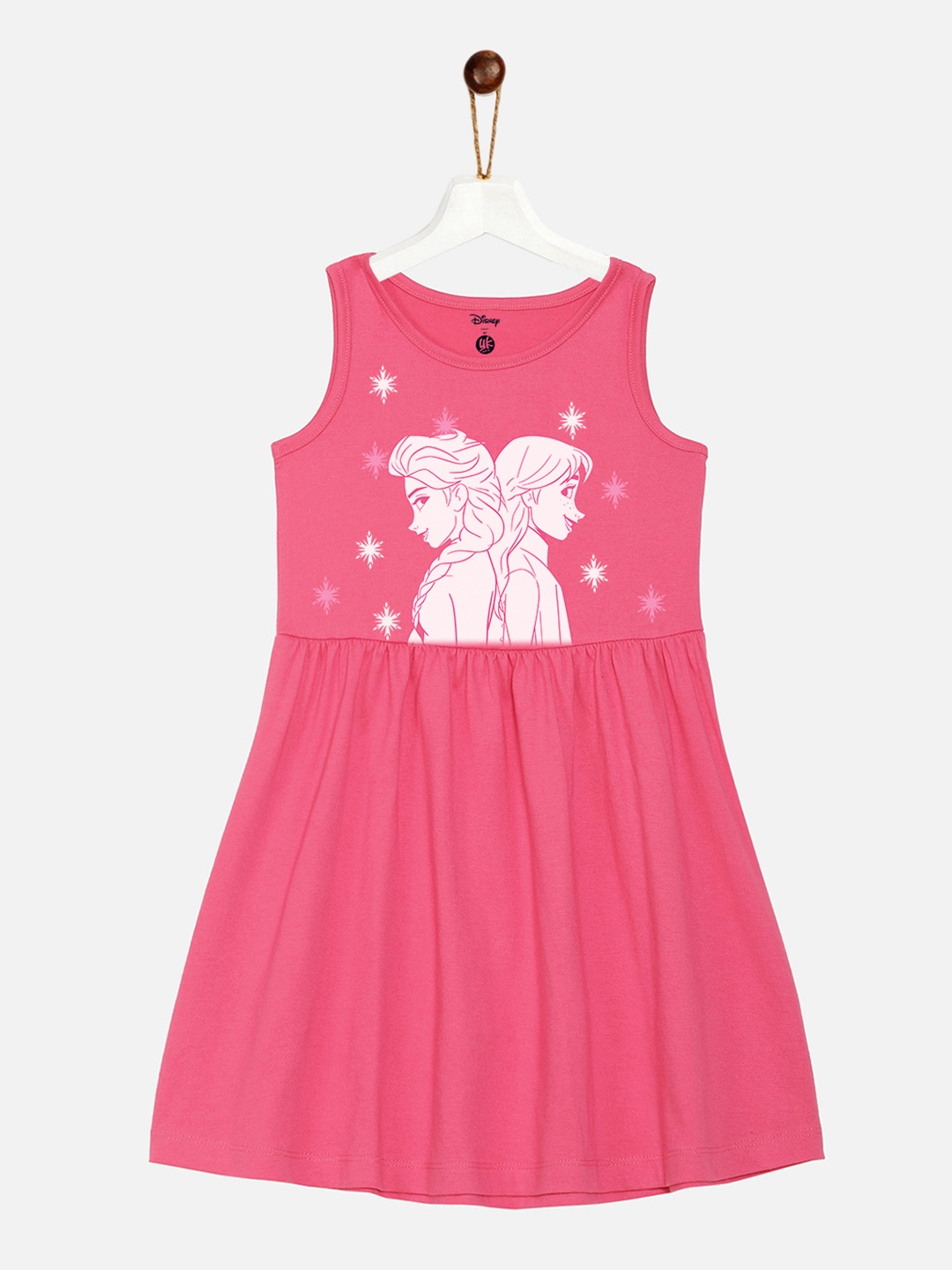 

YK Disney Girls Pink & White Elsa & Anna Printed Cotton Dress