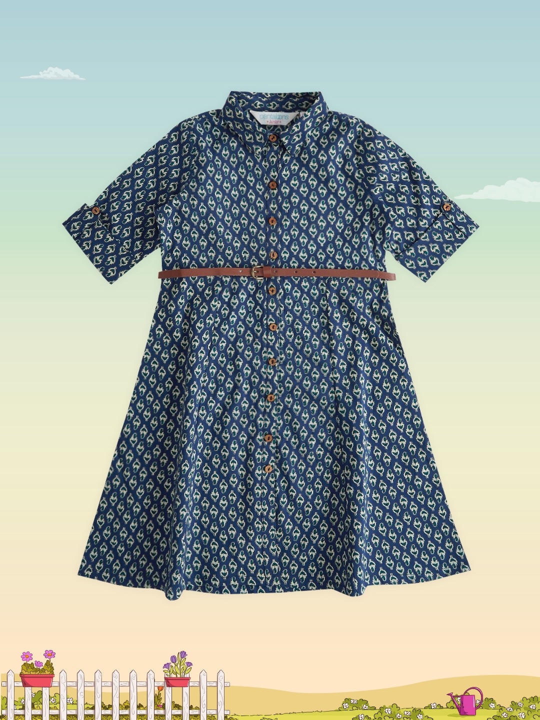

AKKRITI BY PANTALOONS Navy Blue Ethnic Motifs Printed Shirt Dress