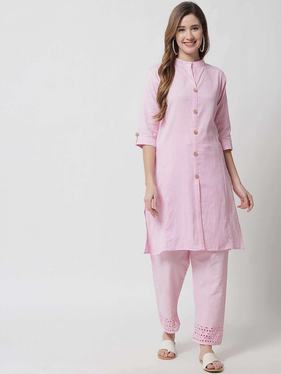 

Vastraa Fusion Women Pink Kurti with Trousers