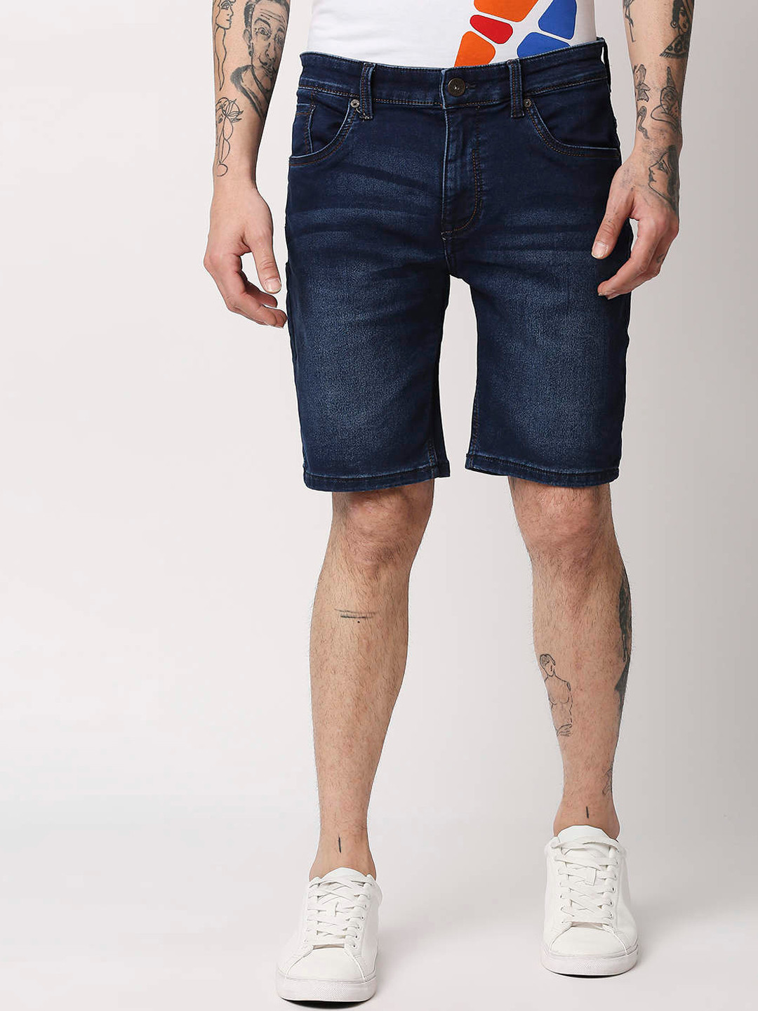 

Pepe Jeans Men Blue Washed Mid Rise Skinny Fit Denim Shorts