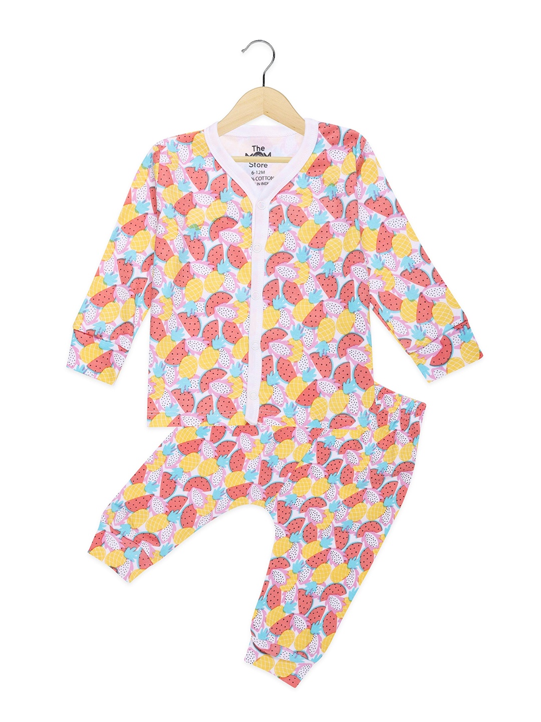 

The Mom Store Infants Multicoloured Printed Pure Cotton Jhabla with Joggers, Multi