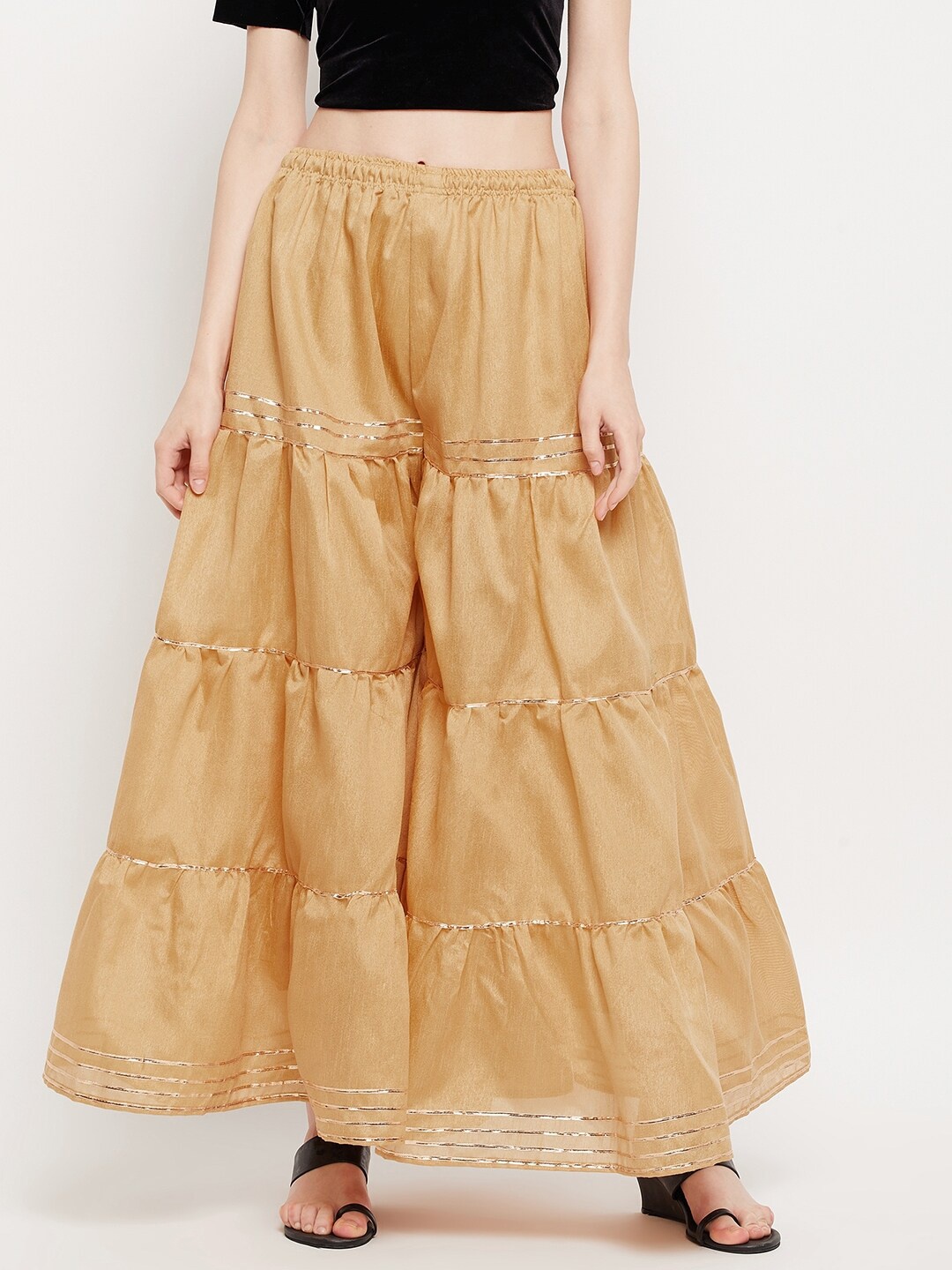 

Clora Creation Women Gold-Toned Gotta Patti Flared Ethnic Palazzos
