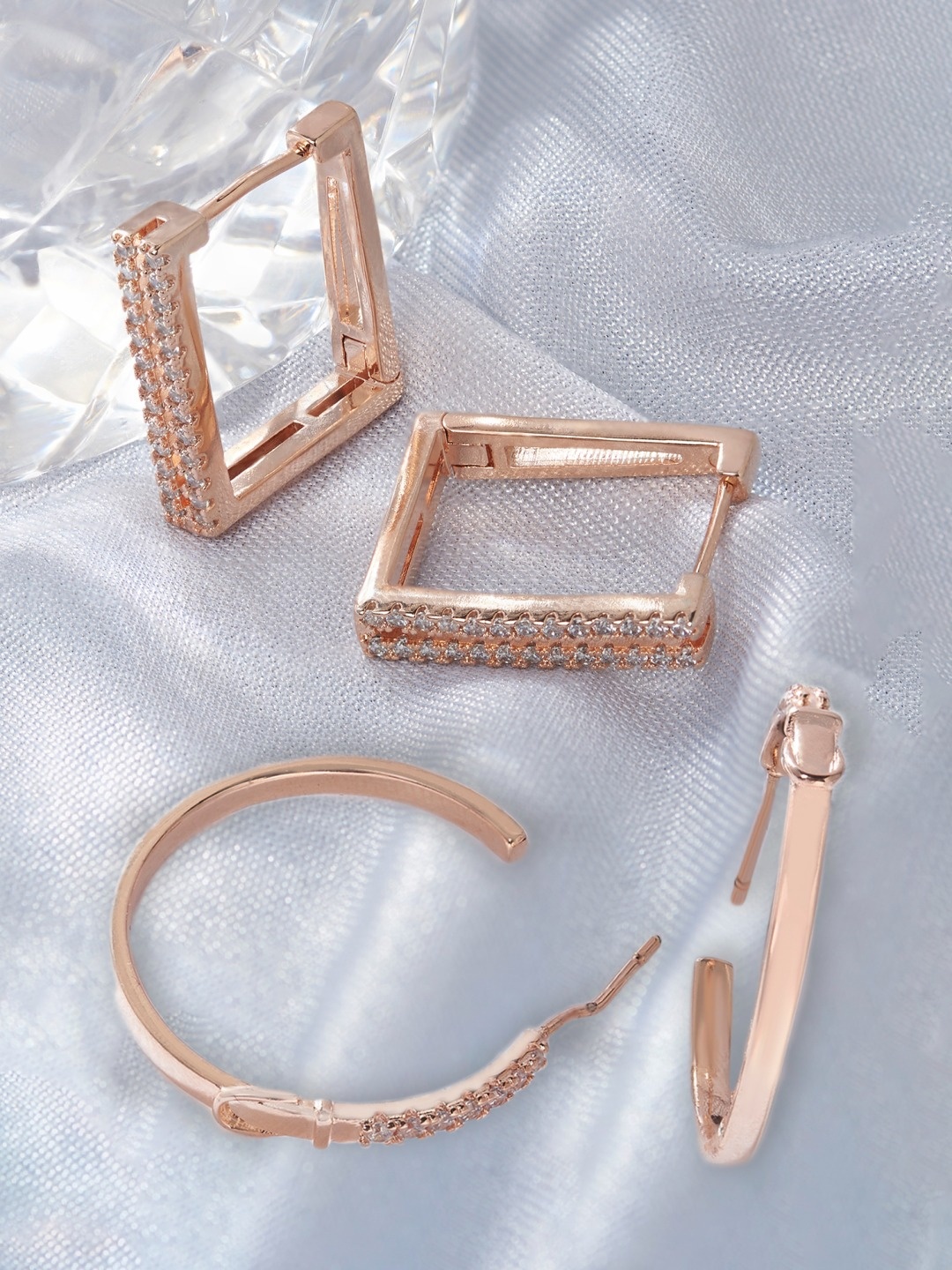 

Zaveri Pearls Set of 2 Rose Gold Contemporary Hoop Earrings
