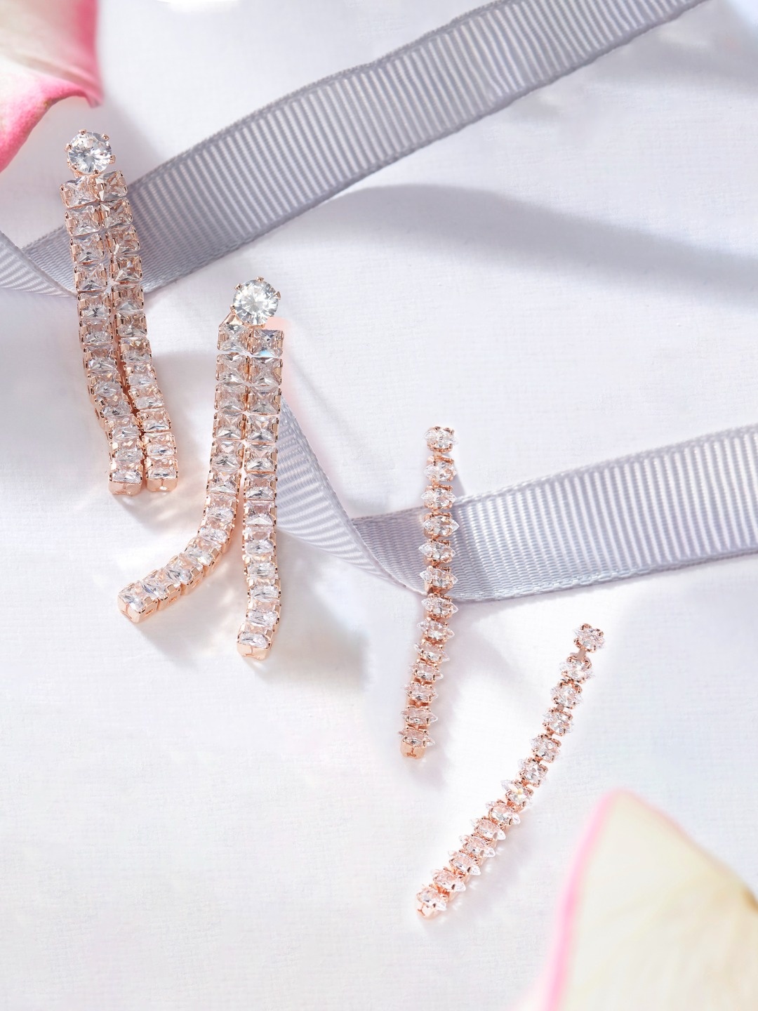 

Zaveri Pearls Rose Gold Contemporary Set of 2 Drop Earrings