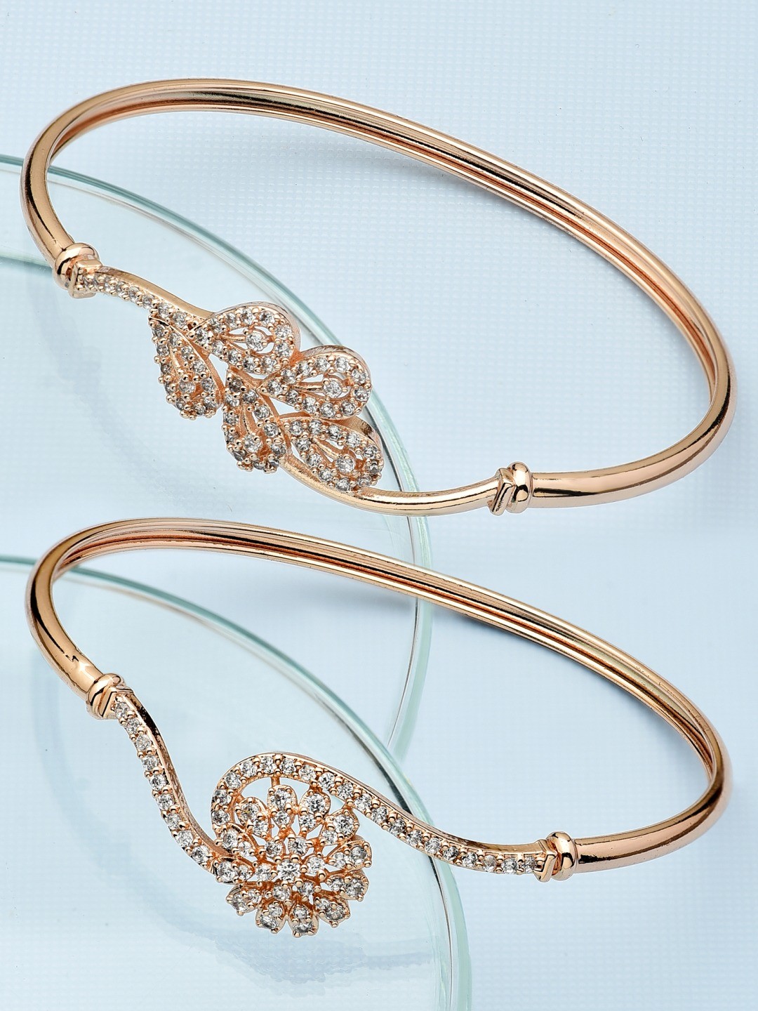 

Zaveri Pearls Women Brass Set of 2 Cubic Zirconia Rose Gold-Plated Kada Bracelet