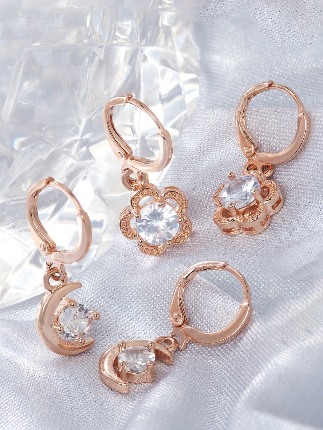 

Zaveri Pearls Rose Gold Contemporary Set of 2 Hoop Earrings