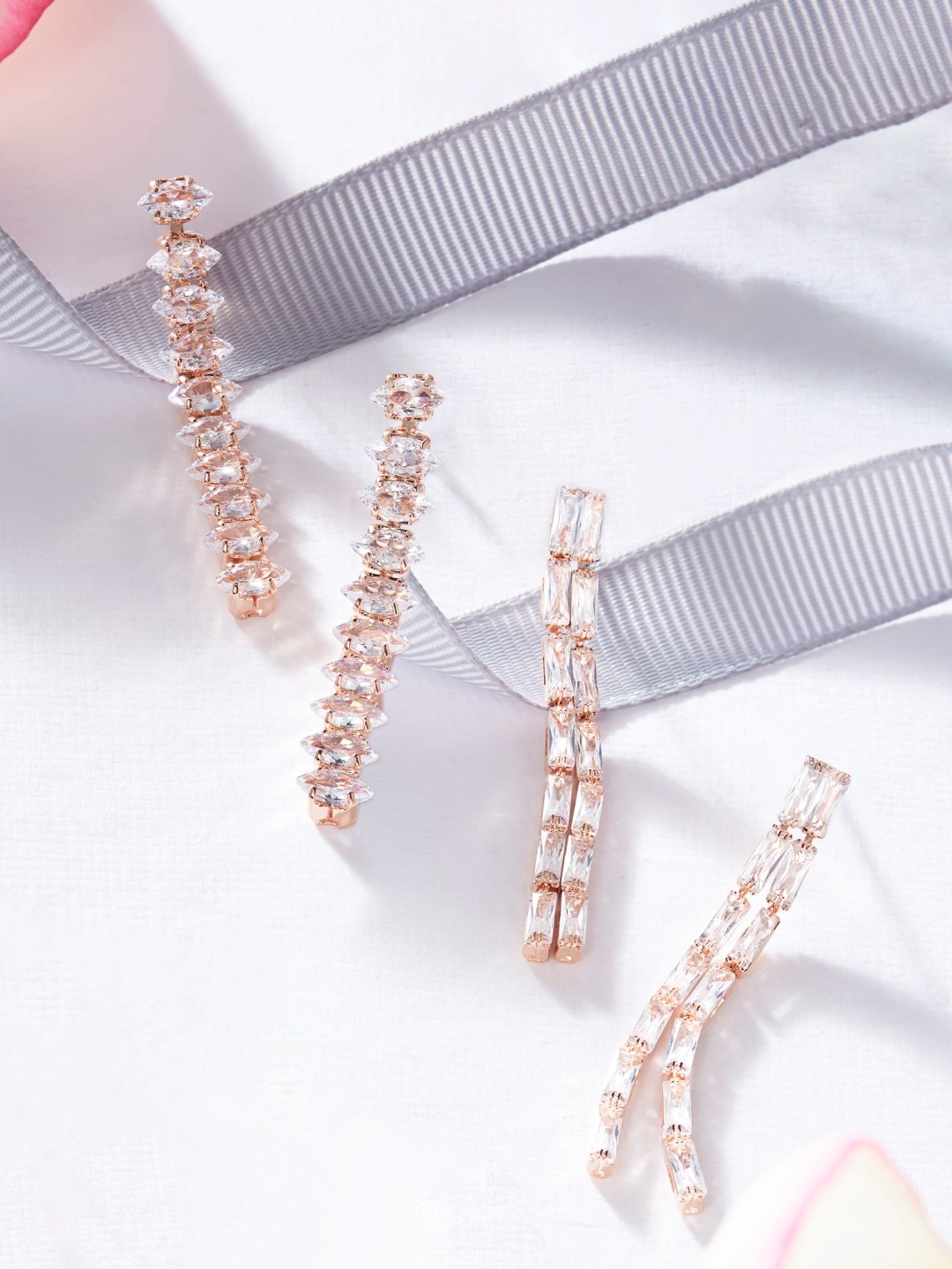 

Zaveri Pearls Rose Gold Contemporary Set of 2 Drop Earrings