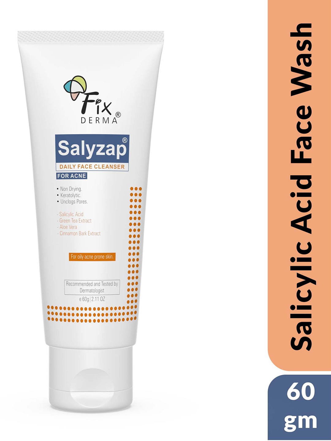 

Fixderma Salyzap 2% Salicylic Acid Face Wash for Oily Skin - 60ml, White