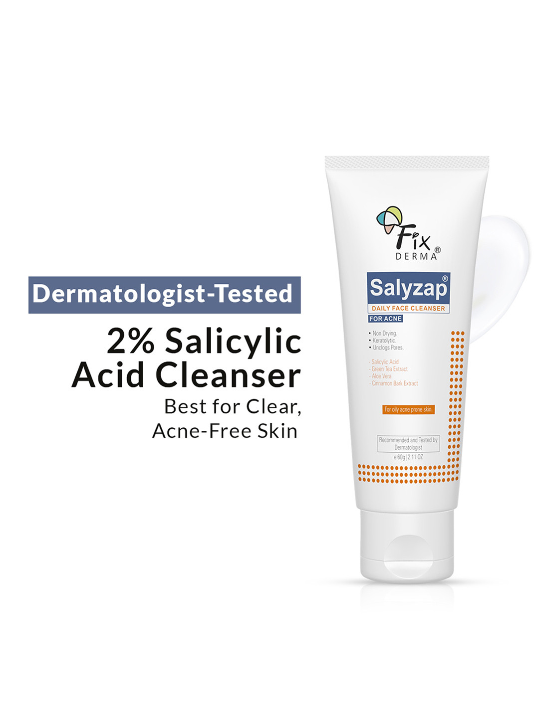 FIXDERMA Salyzap 2% Salicylic Acid Face Wash for Oily Skin - 60 g