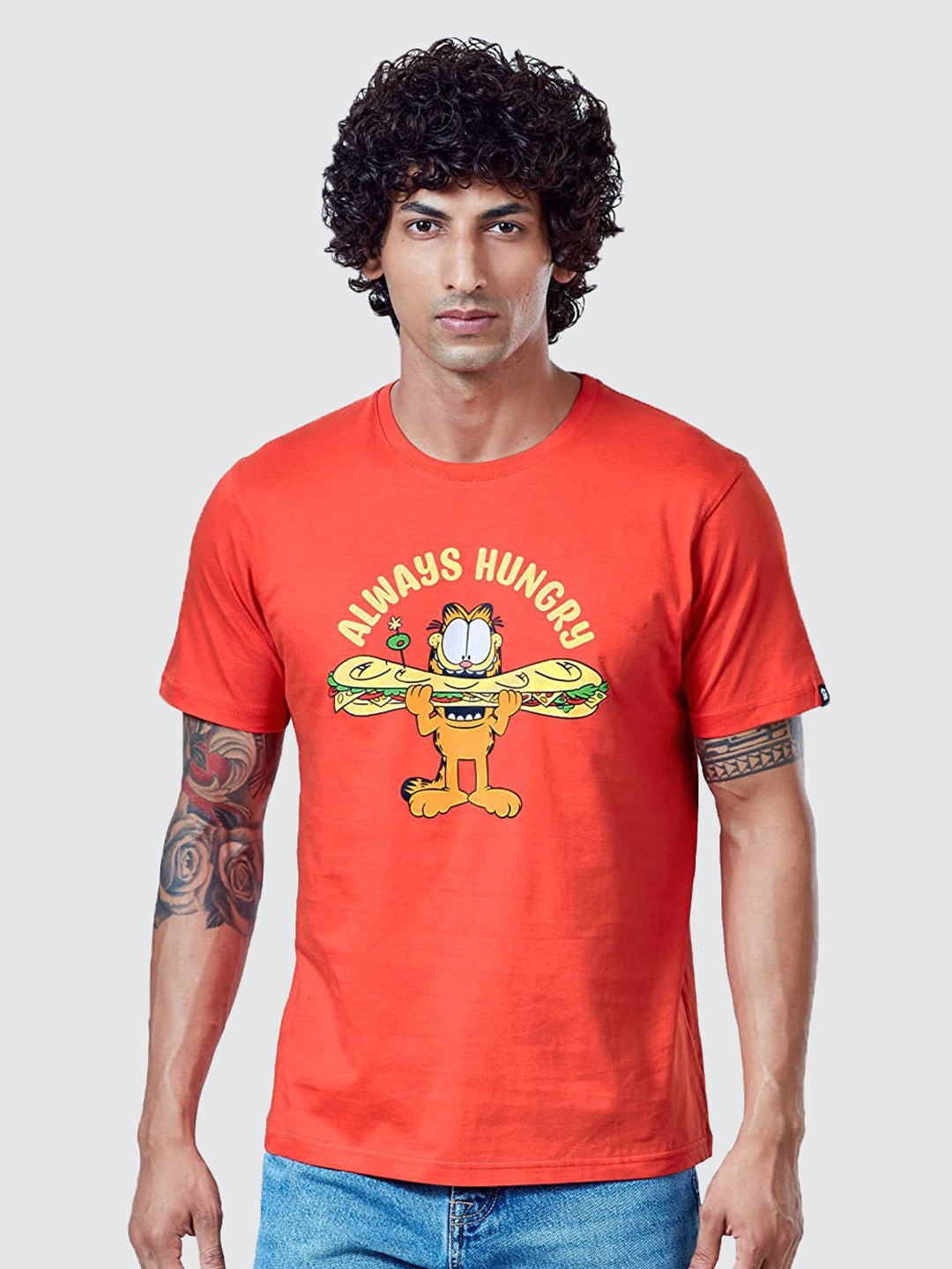 

The Souled Store Men Orange Typography Garfield Printed Applique T-shirt