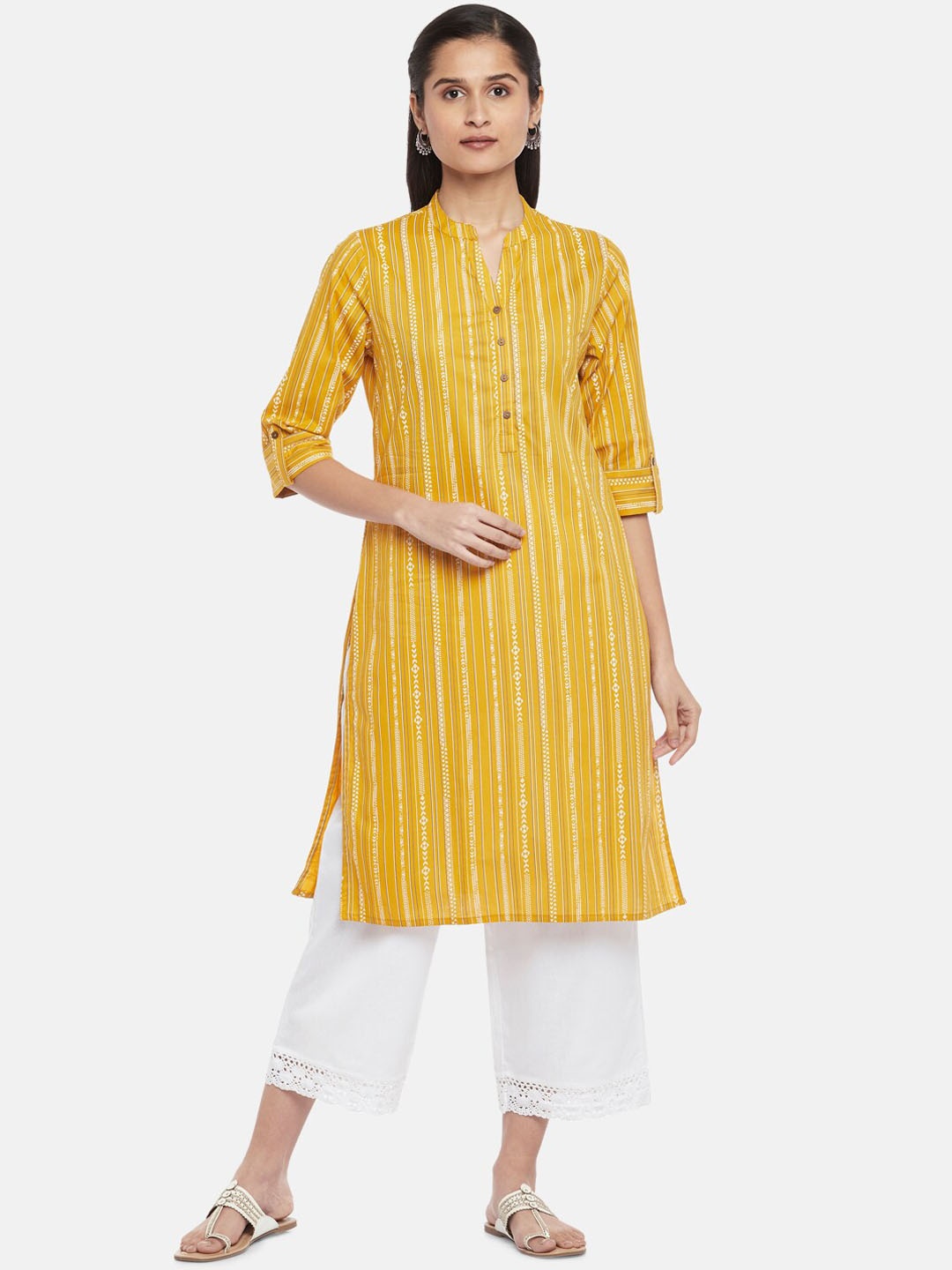 

RANGMANCH BY PANTALOONS Women Yellow Striped Kurta