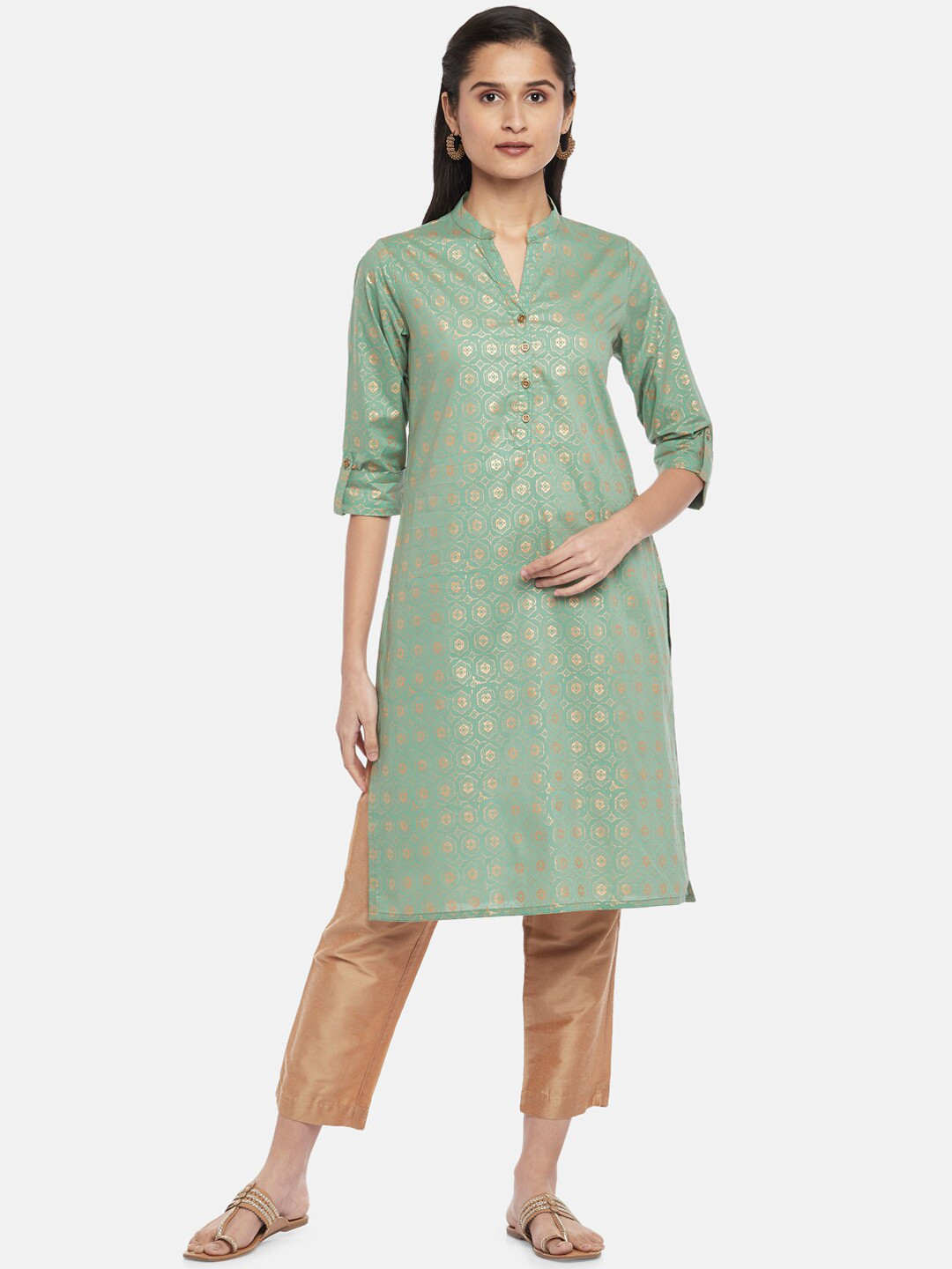 

RANGMANCH BY PANTALOONS Women Green Ethnic Motifs Printed Kurta