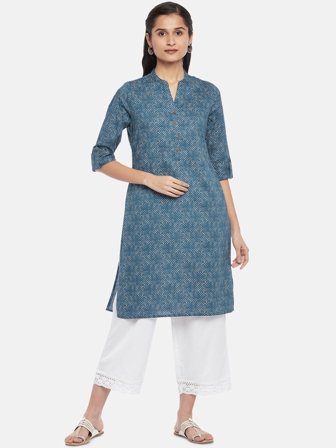 

RANGMANCH BY PANTALOONS Women Blue Geometric Printed Cotton Kurta