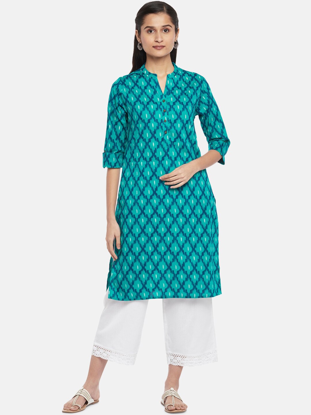 

RANGMANCH BY PANTALOONS Women Teal Geometric Printed Kurta